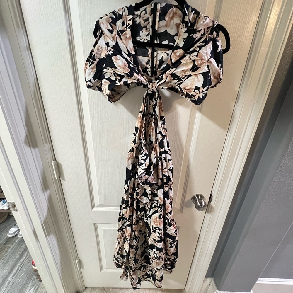 Floral Black and Cream Women's Cut Out Jumpsuit Jason Wu Small Floral - Picture 5 of 7